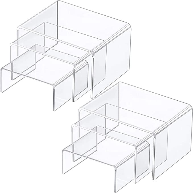 Chuangdi 2 Sets Clear Acrylic Display Risers, Jewelry Display Riser Shelf Showcase Fixtures (Medi... | Amazon (US)