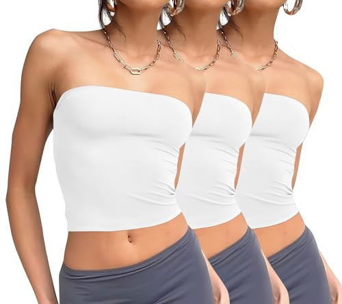 WIHOLL 3 Pack White Crop Top Tank for Women Slim Fit Strapless Tube Tops Seamless Casual Summer Tops Cute Bandeau Top M | Amazon (US)