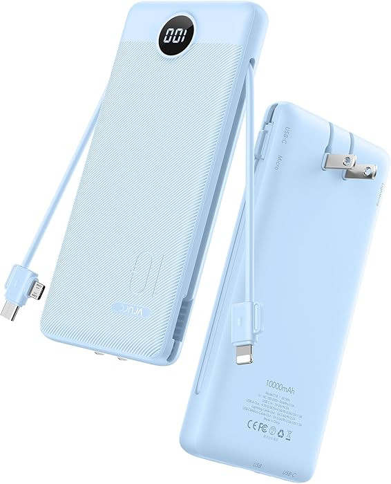 VRURC Portable Charger with Wall Plug and Cables, 10000mAh Power Bank with 22.5W Fast Charging US... | Amazon (US)