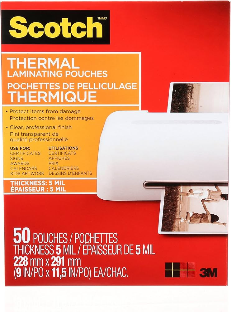 Scotch Thermal Laminating Pouches, 8.97 in x 11.45 in Laminating Sheets, 5-Mil Thick, 50 Pouches | Amazon (CA)