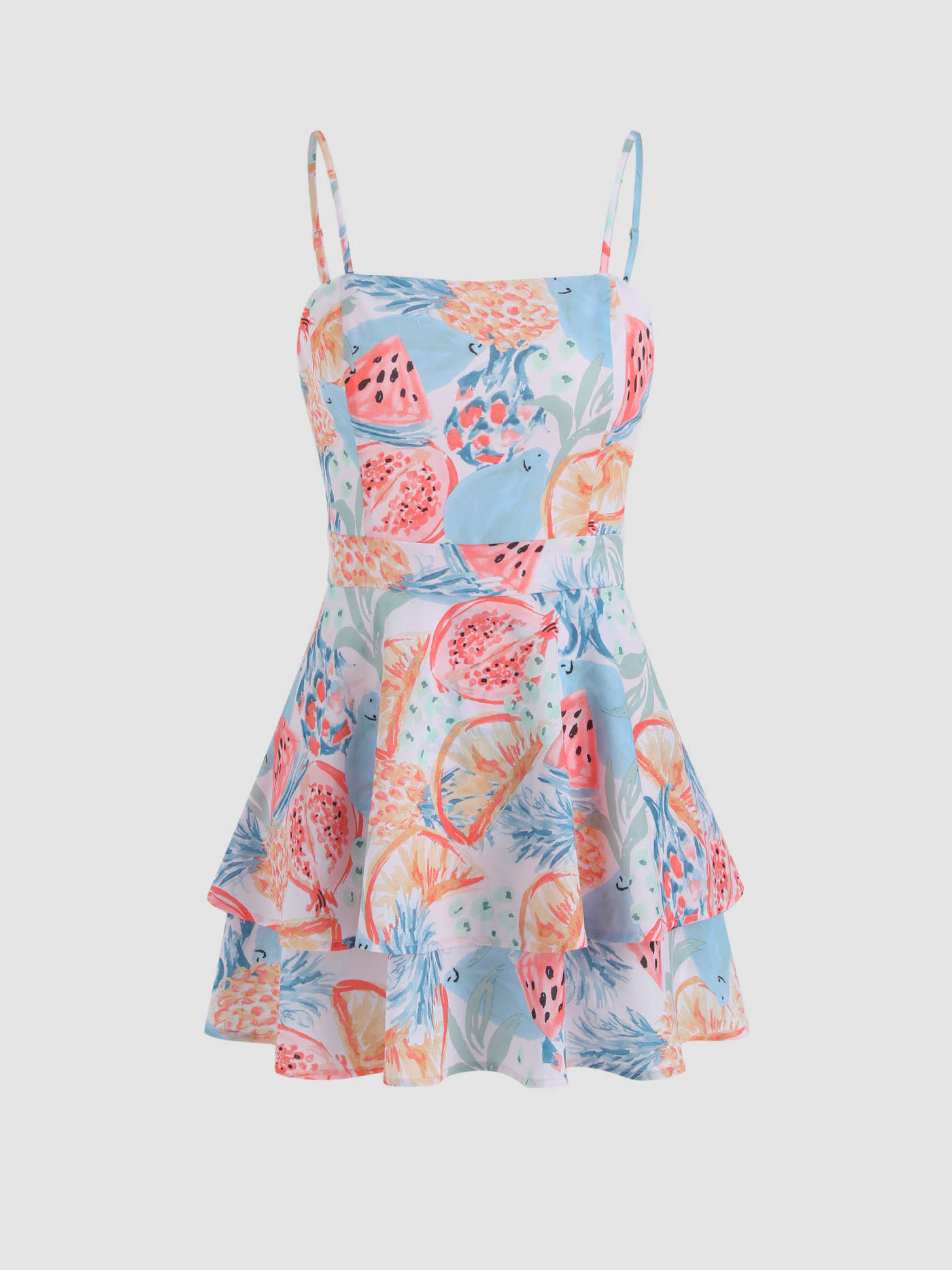 Watercolor Fruits Ruffle Layered Dress | Cider