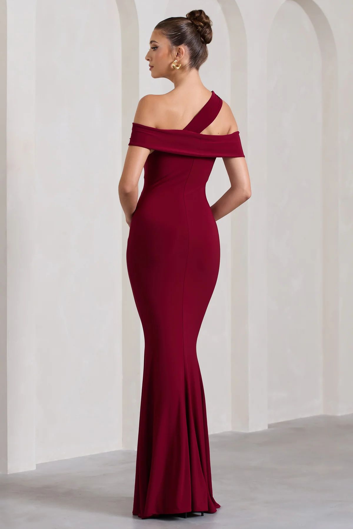Captivating | Berry Red Strappy Asymmetric Cut-Out Maxi Dress | Club L London