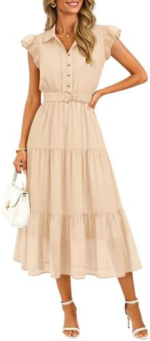 ZESICA Women's Summer Floral Midi Dress 2026 Casual Flutter Short Sleeve Chiffon Button Down Wedd... | Amazon (US)