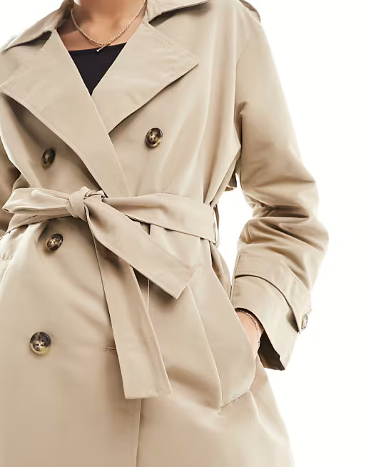 Vero Moda longline belted trench coat in stone | ASOS | ASOS (Global)