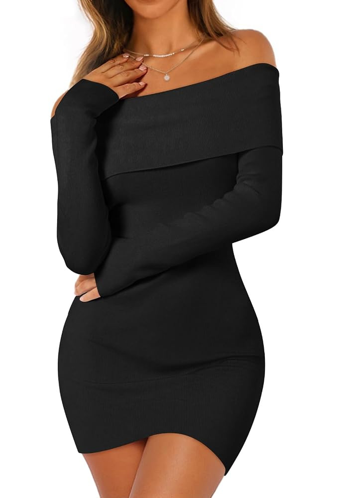 MEROKEETY Women's Sexy Off Shoulder Sweater Dress 2025 Fall Long Sleeve Bodycon Club Night Out Mi... | Amazon (US)