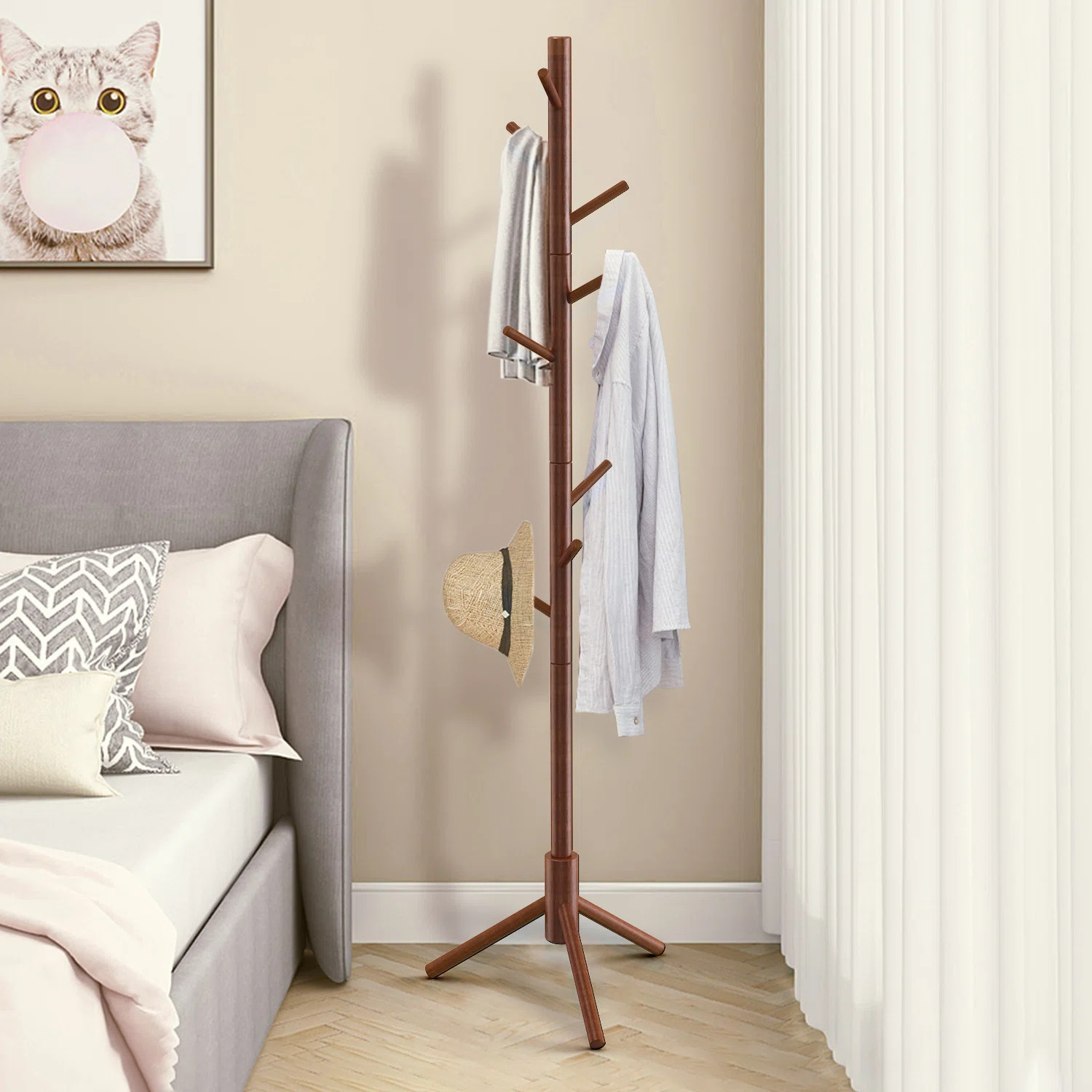 Rebrilliant Adosinda 8 - Hook Freestanding Adjustable Solid Wood Coat Rack for Bedroom, Closet, E... | Wayfair North America