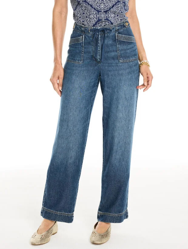 Supersoft Straight Leg Drawstring Jeans - Inglewood Wash | Talbots
