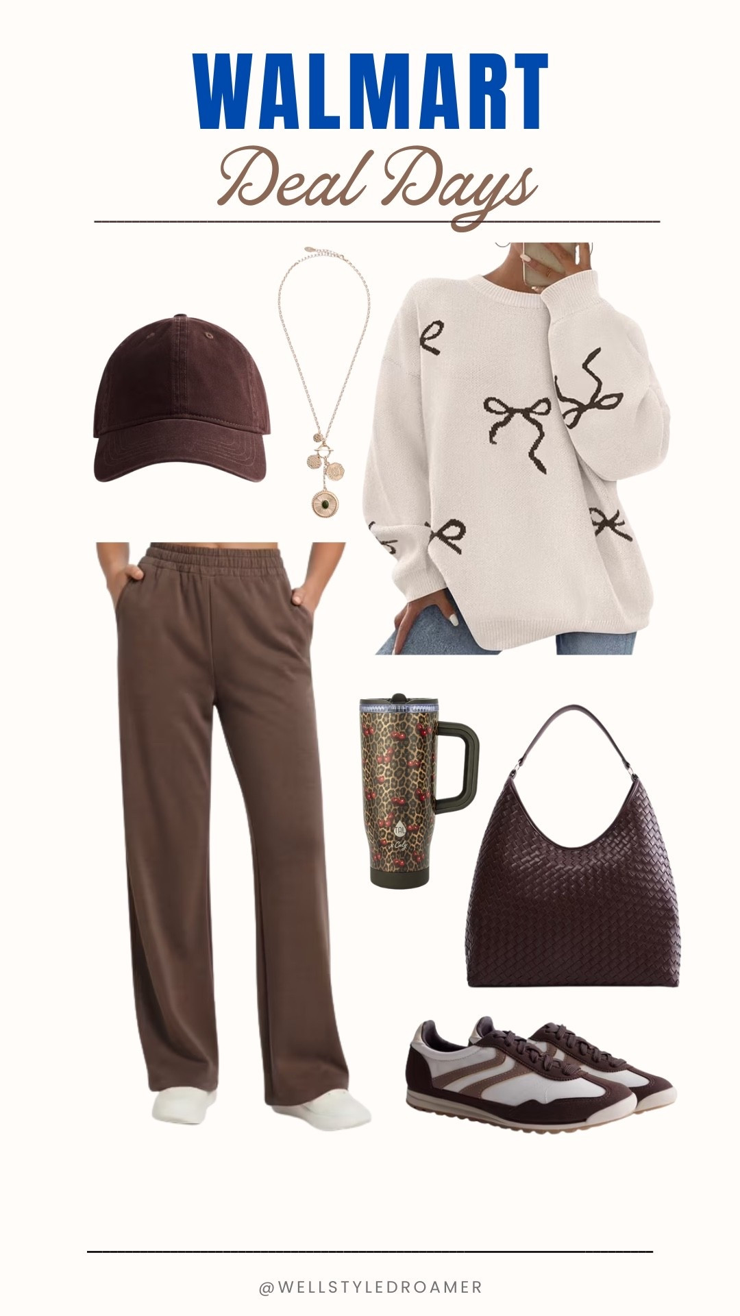 Walmart Fall Outfit Ideas: Cream & Chocolate Brown

I love this cream bow sweater paired with relaxed brown pants and coordinating sneakers for a casual fall look. I’d add the woven bag and charm necklace for a polished touch—an outfit I’d wear for errands, coffee or a travel day.

#walmartfashion #falloutfits #styleover50 #casualoutfit #travelstyle