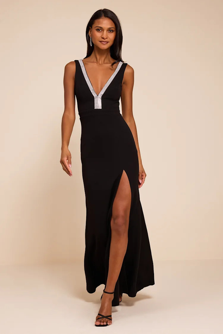 Stunned By You Black Rhinestone Mermaid Maxi Dress | Lulus
