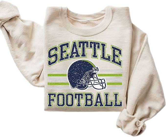 Distressed Seattle Football Sweatshirt – Retro Collegiate Style Vintage Helmet Pullover for Wom... | Amazon (US)