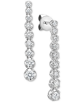 Diamond Graduated Linear Drop Earrings (3/4 ct. t.w.) in 14k White Gold - Macy's | Macy's