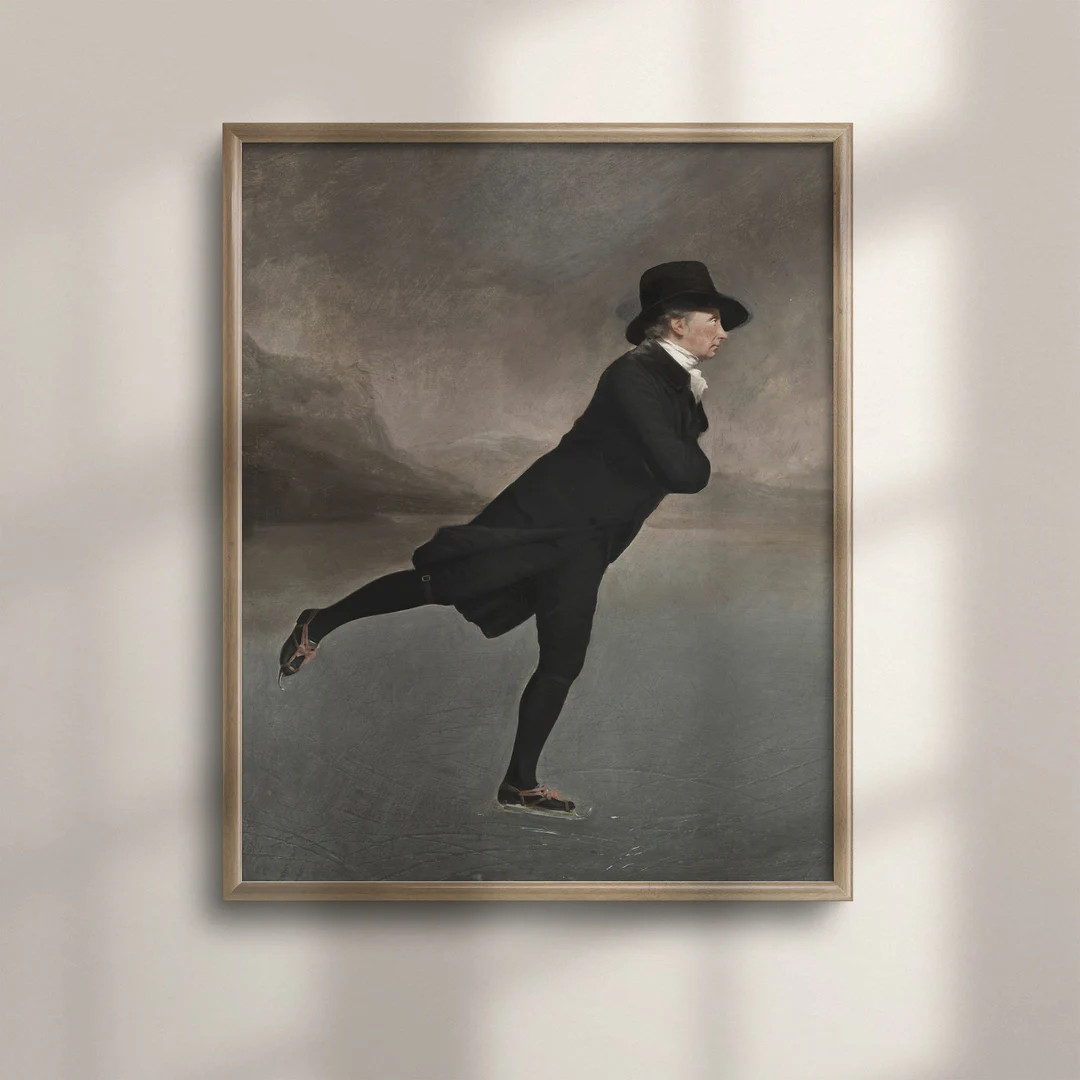 Vintage Winter Wall Art Gentleman Skating Scene Moody - Etsy | Etsy (US)