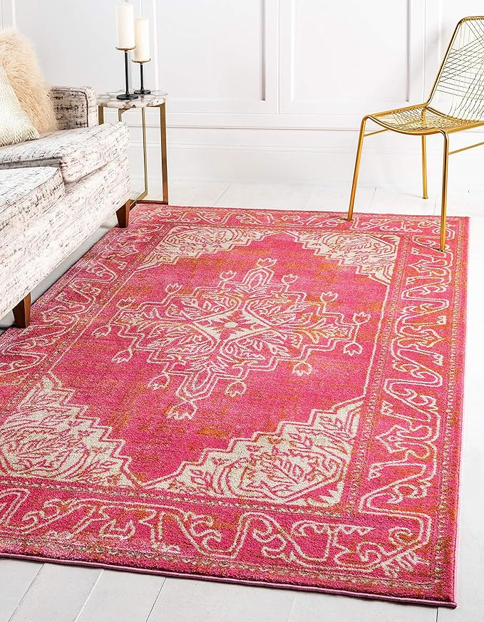 Unique Loom Aurora Collection Botanical Southwestern Medallion Pink Area Rug (8' 0 x 10' 0) | Amazon (US)