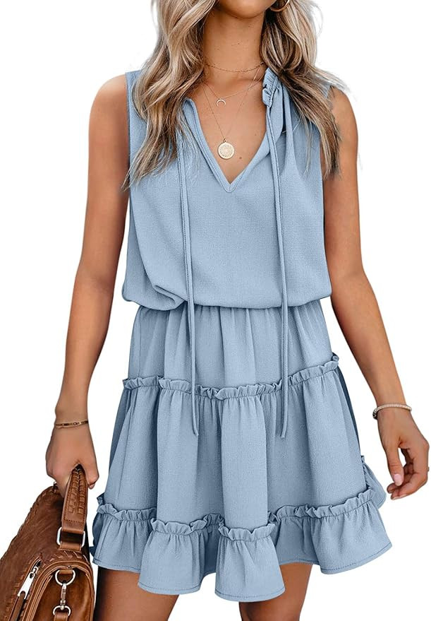 Sidefeel Womens Long Sleeve V Neck Tunic Flowy Dress | Amazon (US)