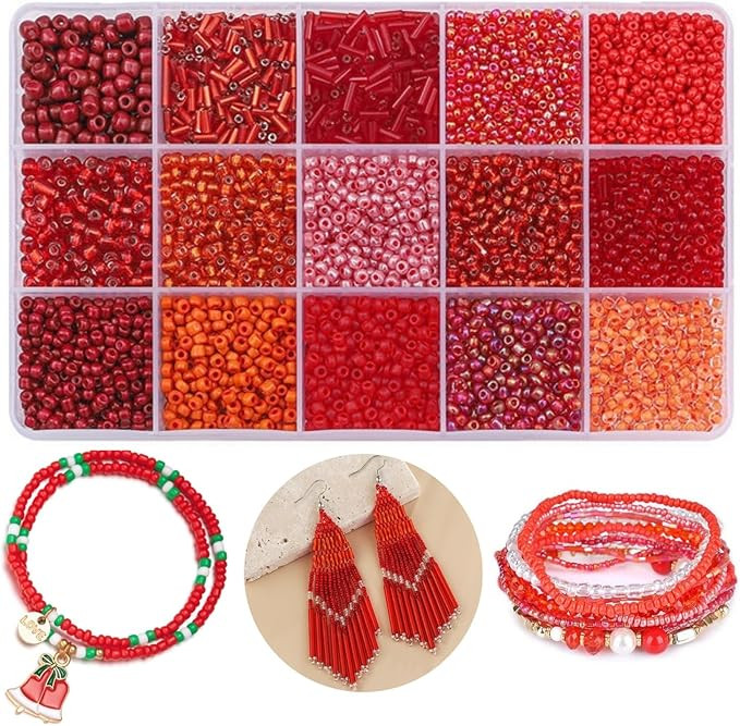 15 Color 4mm Small Assorted Glass Seed Beads,3mm Bugle Beads Friendship Bracelet Kit,2mm Tiny Tub... | Amazon (US)