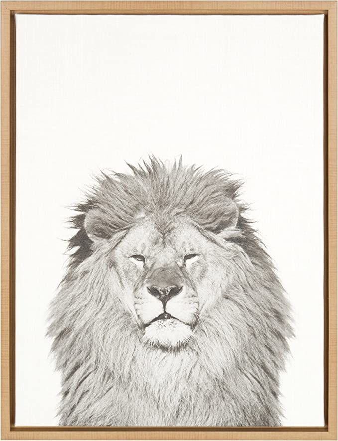 Kate and Laurel Sylvie Lion Animal Print Black and White Portrait Framed Canvas Wall Art by Simon... | Amazon (US)