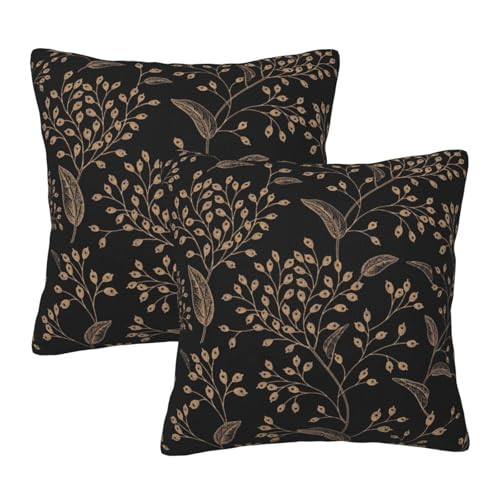 NOIRDAREL Boho Flowers Pillow Covers 18x18 Inch Set of 2 Black Gold Floral Leaves Throw Pillow Cover Vintage Flower Leaf Square Pillowcase Cushion Cases for Home Couch Bed Sofa | Amazon (US)