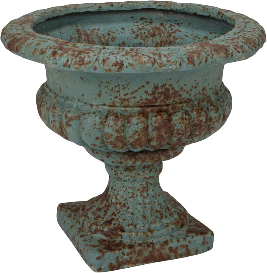 Creative Co-Op Round Magnesia Large Urn, Heavily Distressed Blue Finish | Amazon (US)