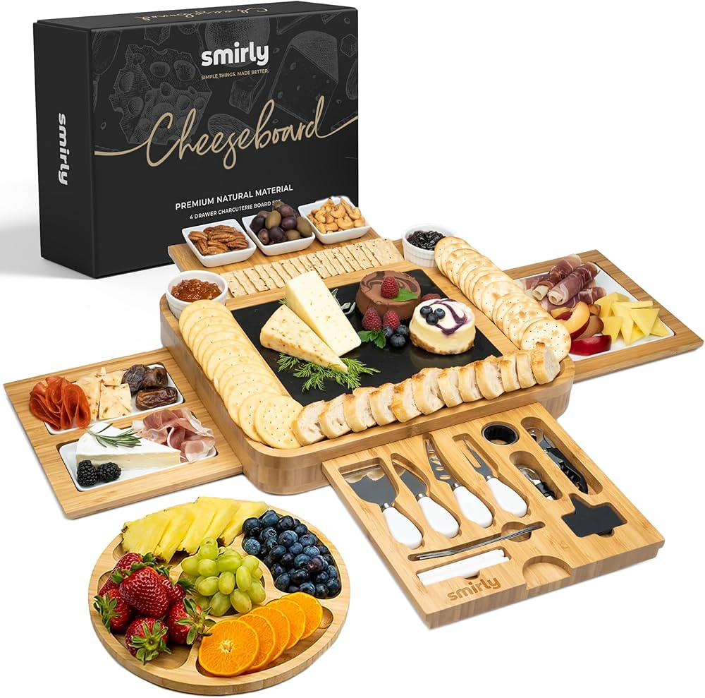 SMIRLY Charcuterie Boards Set - Large Bamboo Cheese Board set - House Warming Gifts New Home, Wed... | Amazon (US)