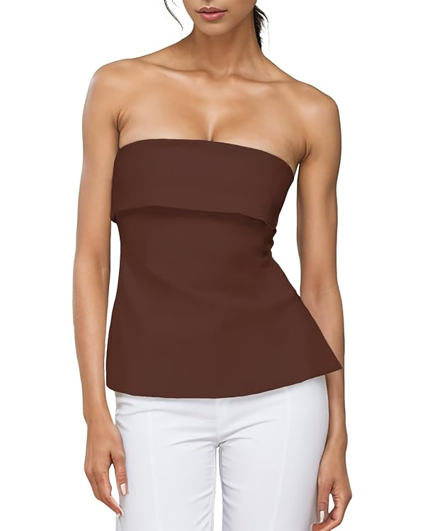 Strapless Tube Tops for Women Backless Going Out Bandeau Top Sexy Trendy Off Shoulder Side Split ... | Amazon (US)