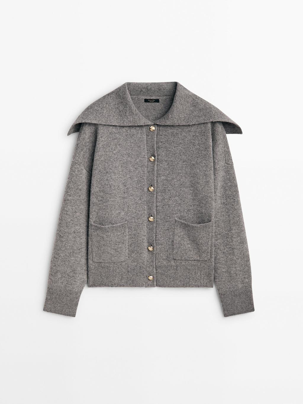 Wool blend cardigan with sailor collar | Massimo Dutti UK