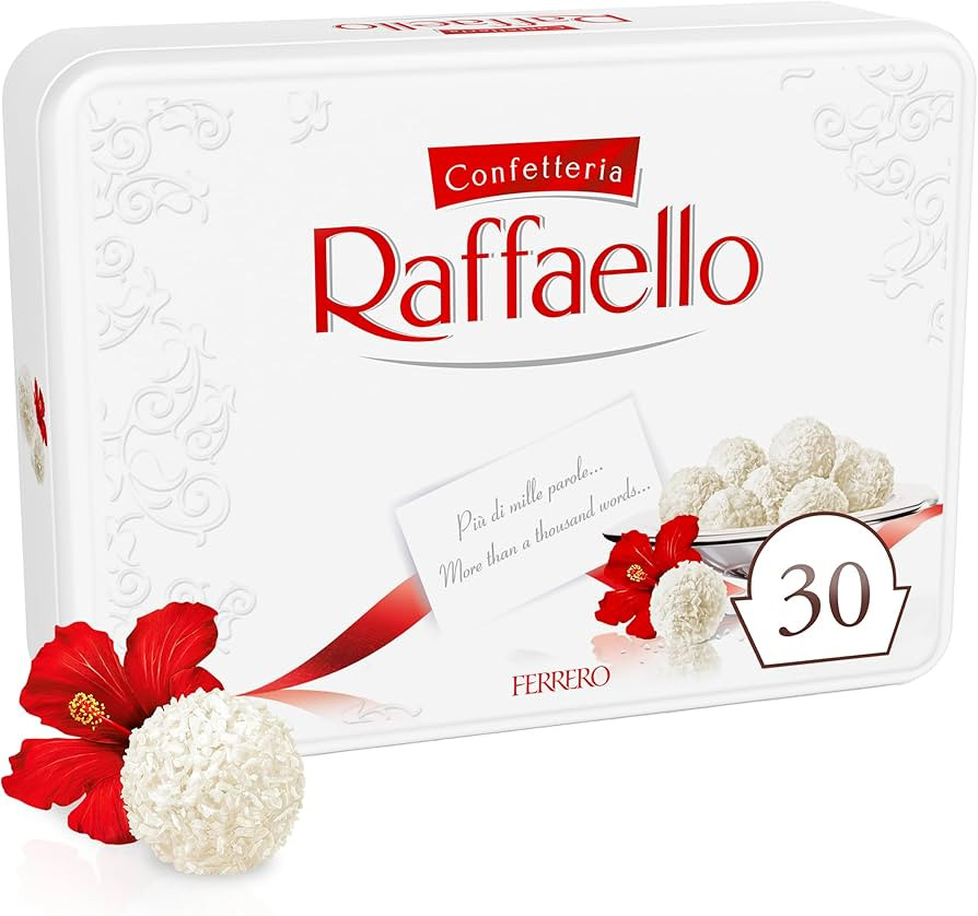 Raffaello Coconut Almond Pralines in Metal Tin Box 30 Individually Wrapped Treats, 10.6 oz | Amazon (US)