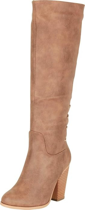 Cambridge Select Women's Back Corset Lace Chunky Block Heel Knee-High Boot | Amazon (US)