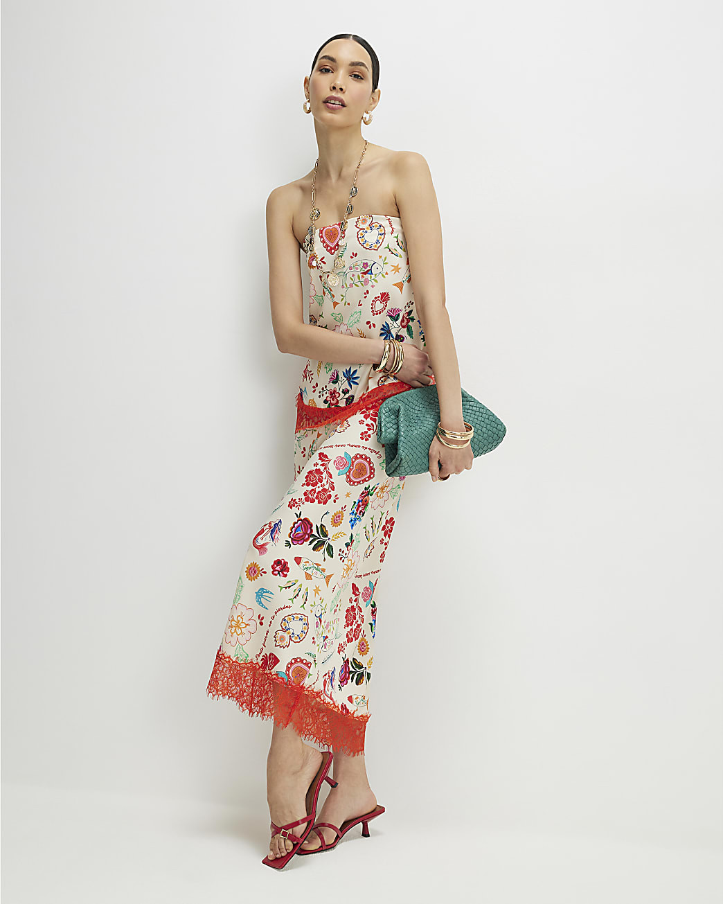 Cream Lace Trim Printed Slip Skirt | River Island UK & IE
