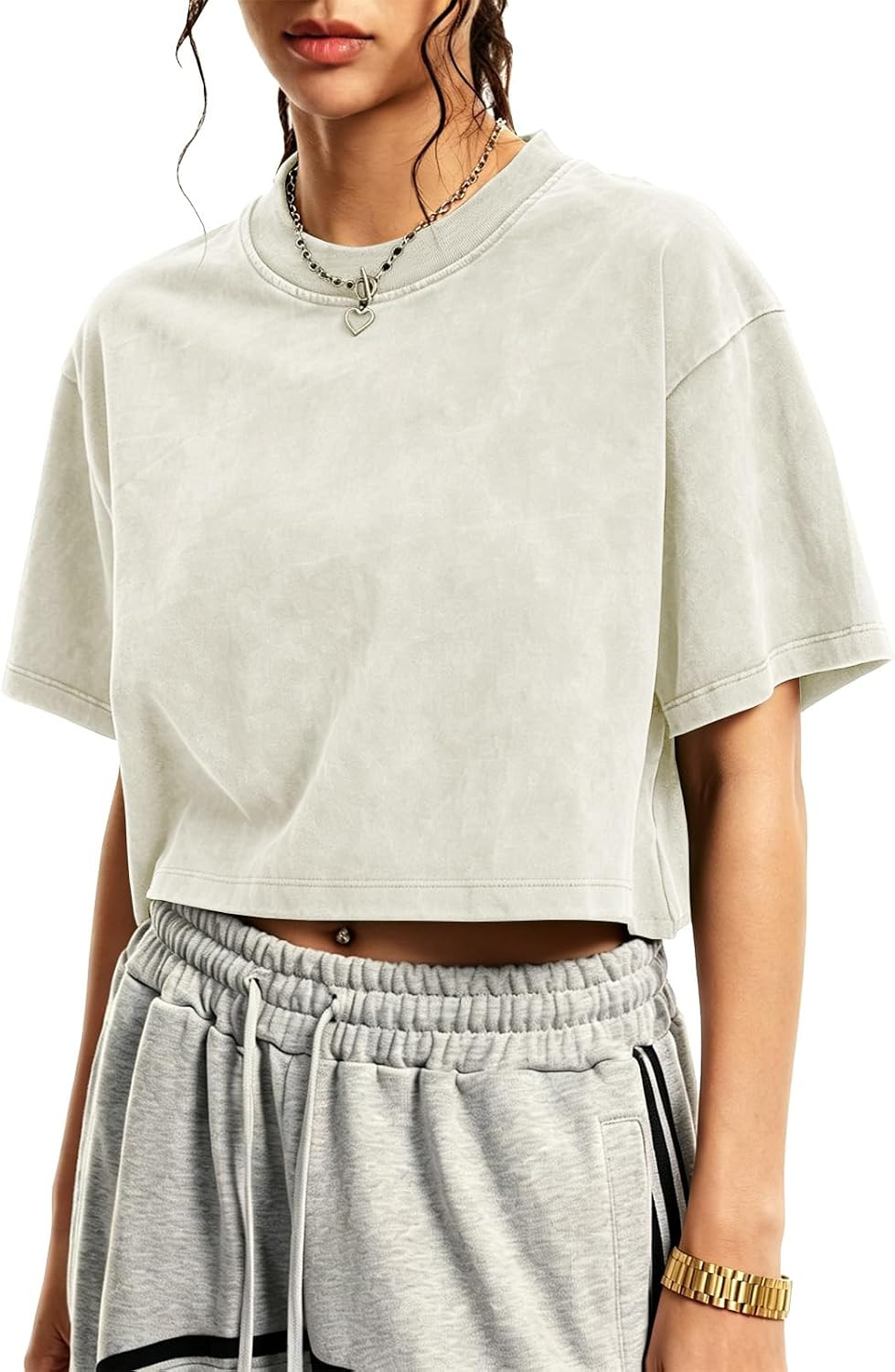 Women's Oversized Cropped Tshirts Acid Wash Baggy Crop Tops Vintage Tees | Amazon (US)