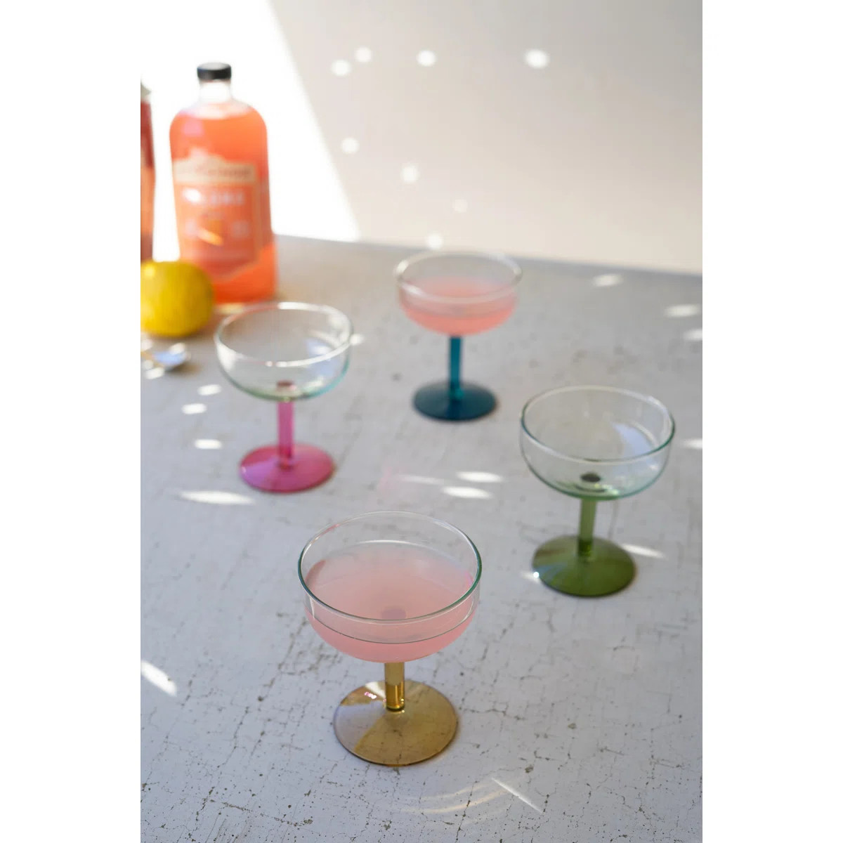 Coupe Glasses with Colored Stems 4"H, Set of Four Handblown Recycled Glass | Wayfair North America