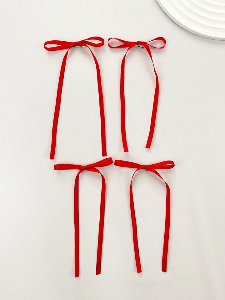4pcs/Set Women's Red Cloth Fashionable Sweet & Cool Bow Hair Clips, Suitable For Daily Wear Cute | SHEIN
