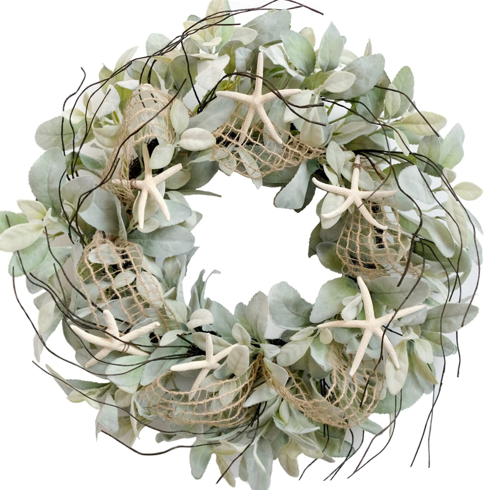 18 Inch Green Lambs Ear Leaves Starfish Wreath for Multiple Occasions, Grapevine Material | Amazon (US)