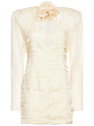 Magda Butrym - Ruched silk satin cutout mini dress - Cream | Luisaviaroma | Luisaviaroma