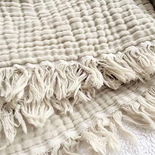 100% Organic Muslin Cotton Throw Blanket for Couch Adults, 4-Layer Plant Dyed Yarn, Soft Breathab... | Amazon (US)