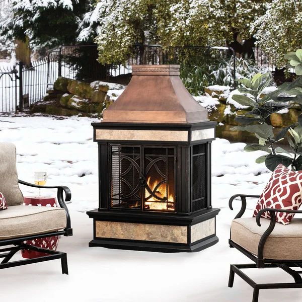 Sofie Steel Wood Burning Outdoor Fireplace | Wayfair Professional