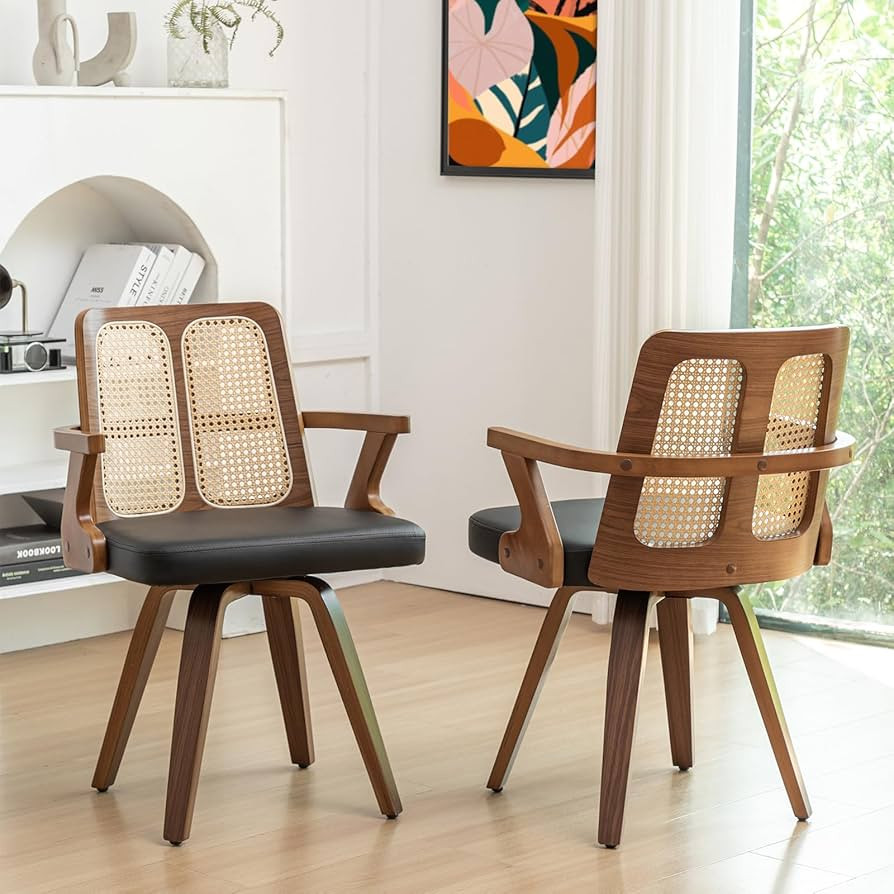 Set of 2 Kitchen & Dining Room Chairs - Swivel Dining Chairs with Cane Back, Walnut Bentwood Fram... | Amazon (US)