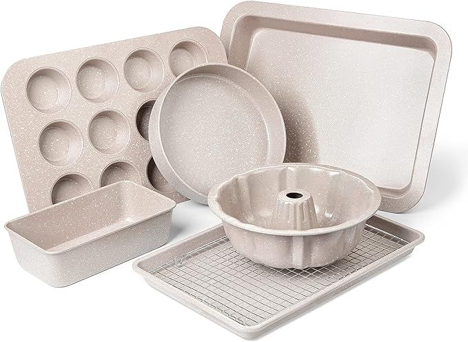 Nonstick Baking Pans Set - Bakeware Set Baking Sheets For Oven, 7 PCS Stackable Baking Set w/Cook... | Amazon (US)