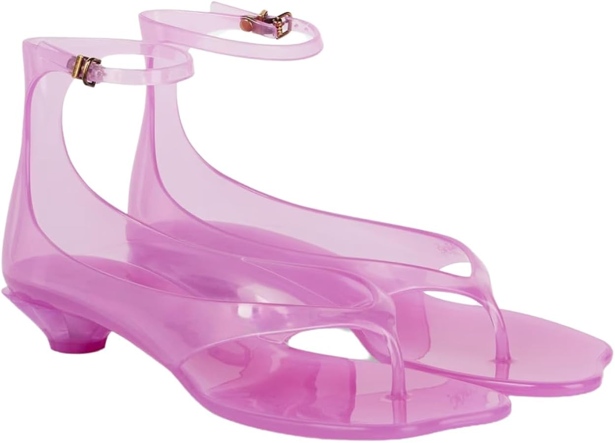 Women’s Flip Flop Kitten Heels – Jelly Thong Heeled Sandals with Clear Strap, Transparent Low... | Amazon (US)