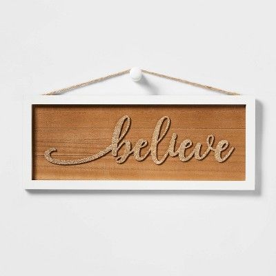 Believe with Wood Frame Hanging Sign White - Wondershop&#8482; | Target