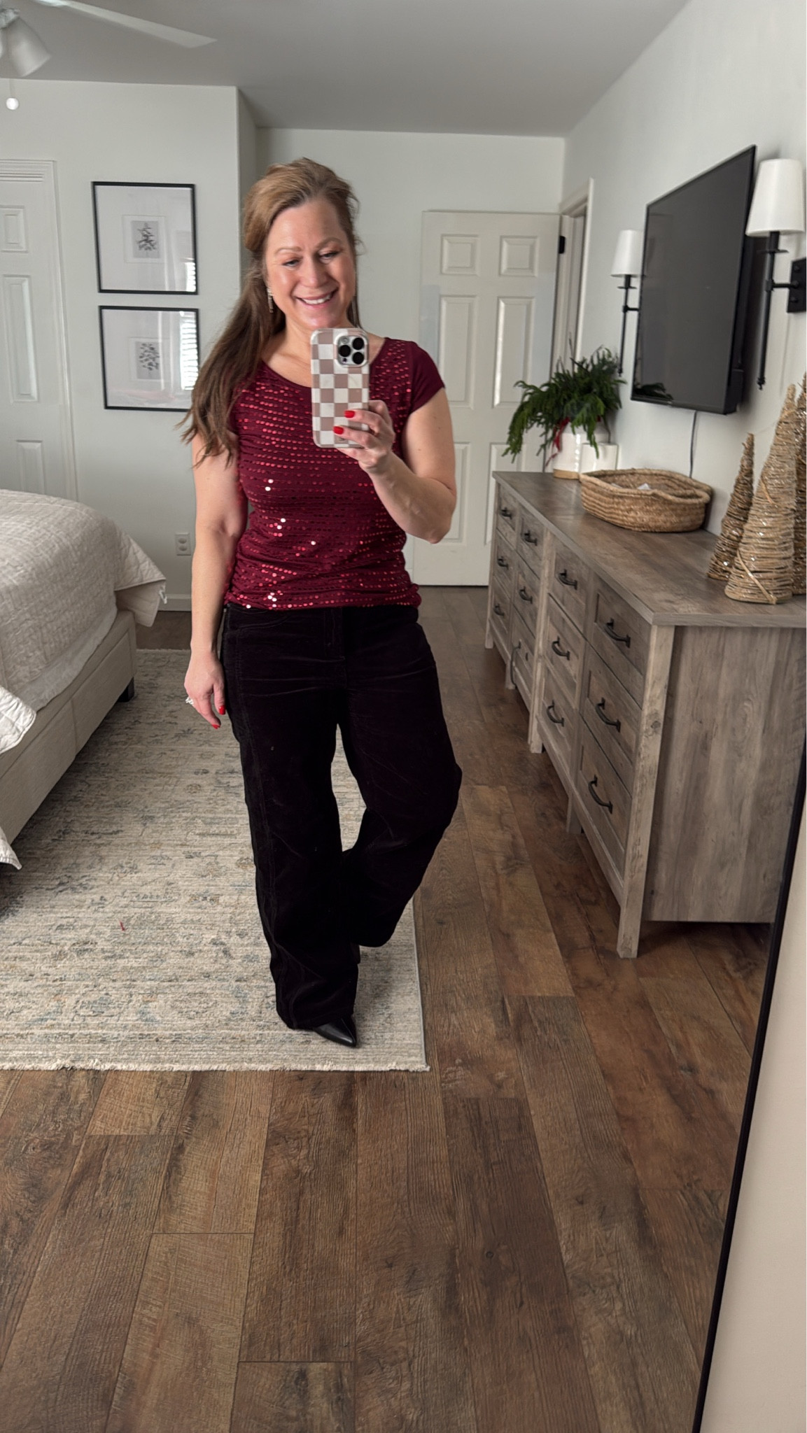 Festive holiday outfit 

Sequin top
Corduroy wide leg pants 
Point toe kitten heel boots


My top is several years old, linking several options that are similar 

#LTKHoliday #LTKMidsize #LTKPetite