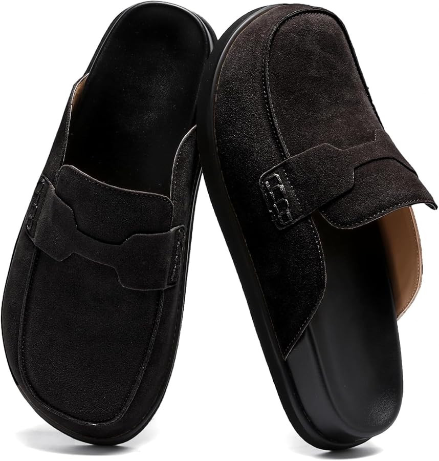Womens Suede Clogs, Comfortable Platform Slip-On Backless Closed Toe Mules, Non-Slip Clog Slipper... | Amazon (UK)