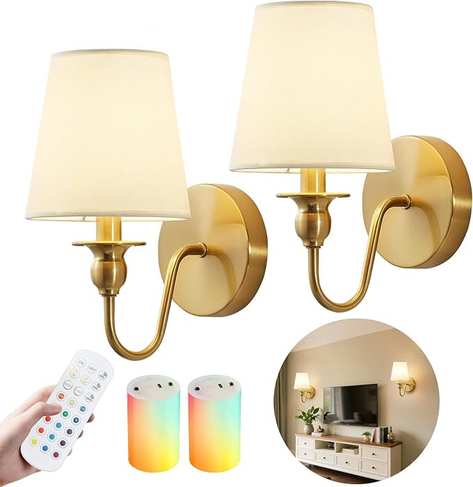 Battery Operated Wall Sconces set of Two,Wireless Wall Sconces with 10000mAh Dimmable Bulb and Re... | Amazon (US)