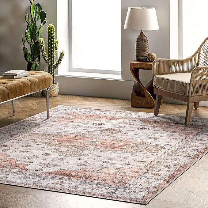 nuLOOM Banks Vintage Machine Washable Area Rug, 4' x 6', Beige | Amazon (US)