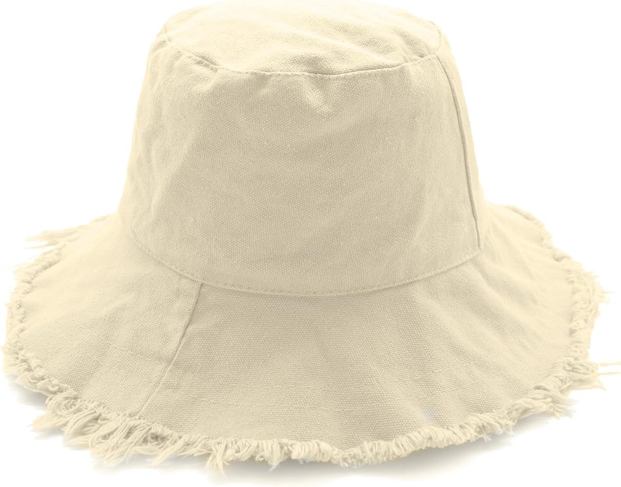 XSKJY Frayed Bucket Hat Distressed Sun Protection Washed Cotton Summer Wide Brim Beach Bucket Hat Va | Amazon (US)