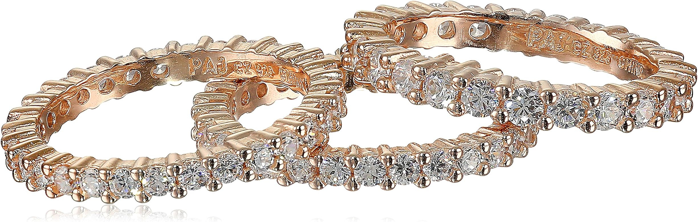 Amazon Essentials Three Rose Gold Plated Sterling Silver Cubic Zirconia All-Around Bands Stackabl... | Amazon (US)