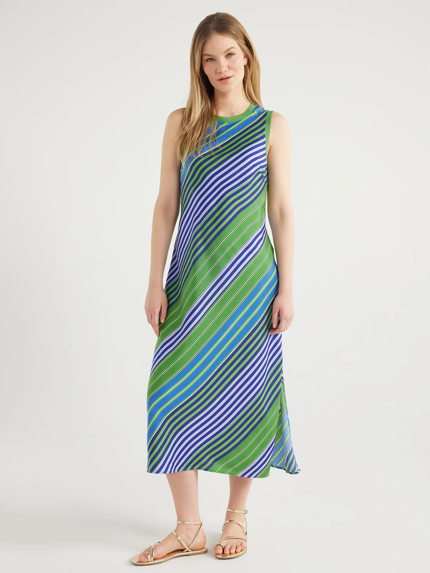 Scoop Women's Sleeveless Satin Midi Tank Dress, Sizes XS-XXL | Walmart (US)