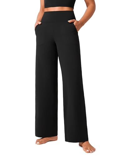 CRZ YOGA Womens Butterlift High Waisted Wide Leg Pants with Pockets 31" - Yoga Lounge Pants Buttery Soft Comfy Casual Black Large | Amazon (US)