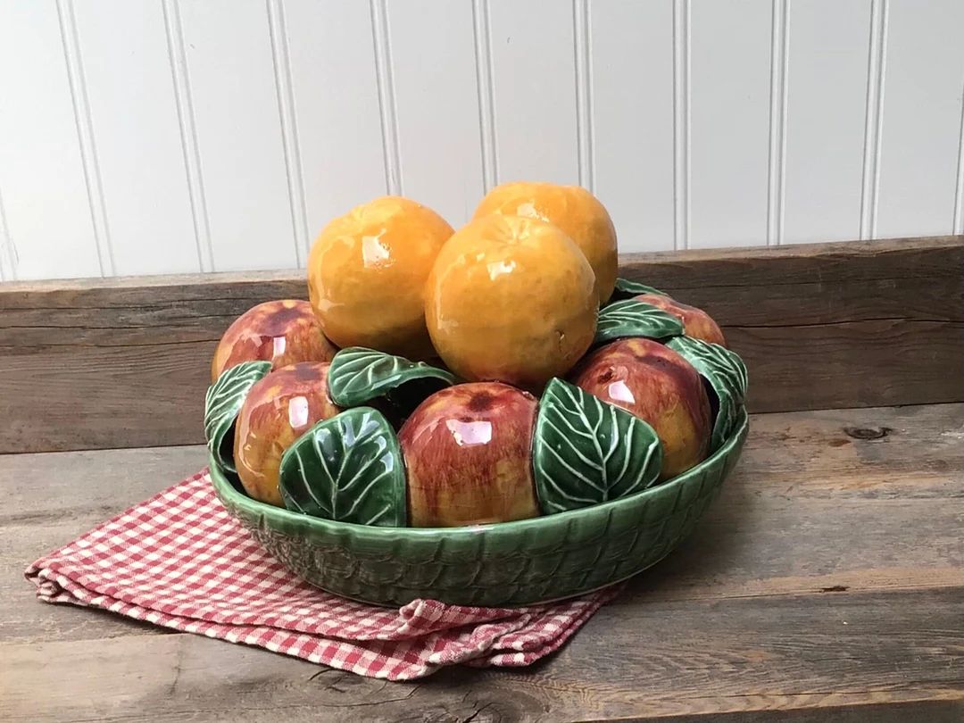Made in Portugal Pottery Majolica Fruit Basket of Peaches and Mandarins Vintage Collectible for F... | Etsy (US)
