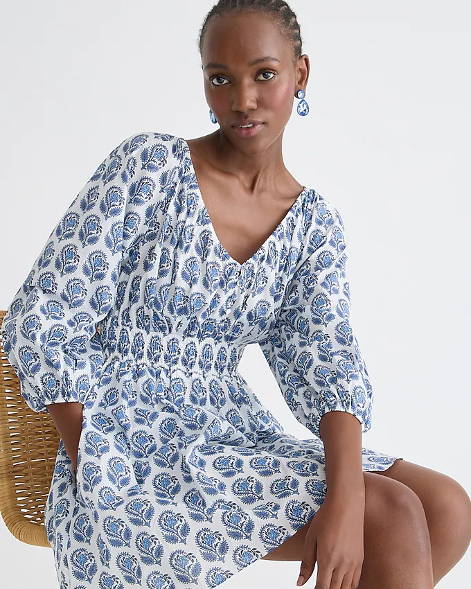 V-neck mini dress in bouquet block print | J. Crew US