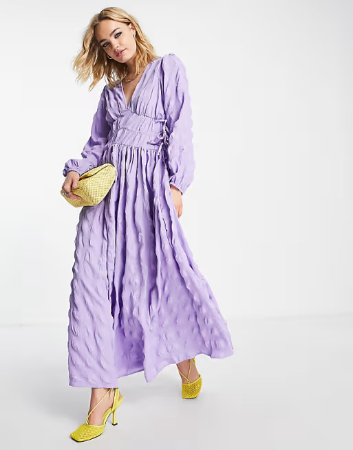 ASOS DESIGN gathered waist maxi dress in seersucker in lilac | ASOS (Global)